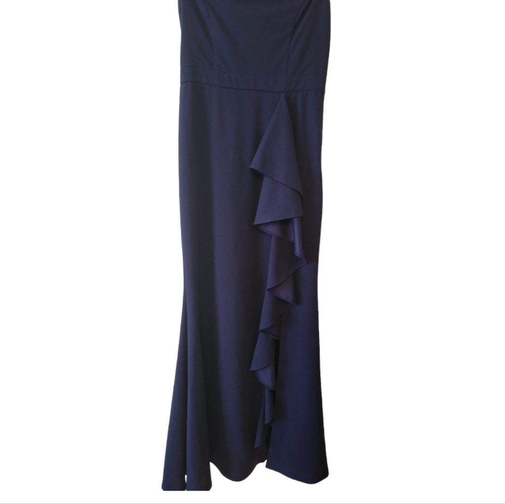 Lulu's Navy Off-Shoulder Ruffle Gown - Picture 4 of 6